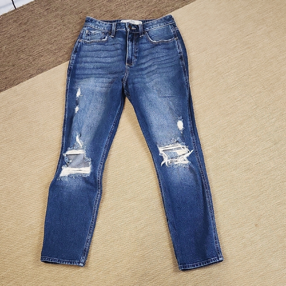 Hollister Curvy High-Rise Mom Jean Distressed Vintage Stretch W26 L27 3R
